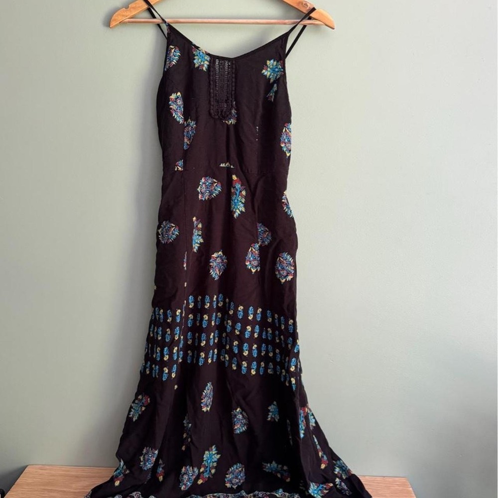 Black band of gypsies maxi dress with floral and paisley print